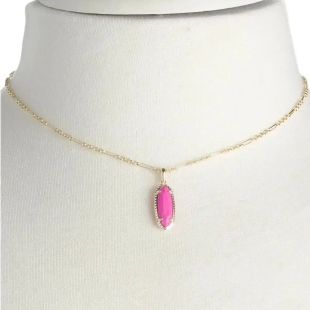 NWOT Kendra Scott Eva Magenta Frances Genuine Agate Pendant Necklace 14k Gold